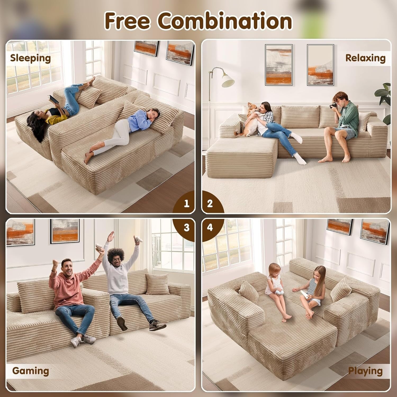 104 L-Shape Cloud Sectional Sofa - Modular Deep Seat Couch for Living Room & Bedroom, No Assembly