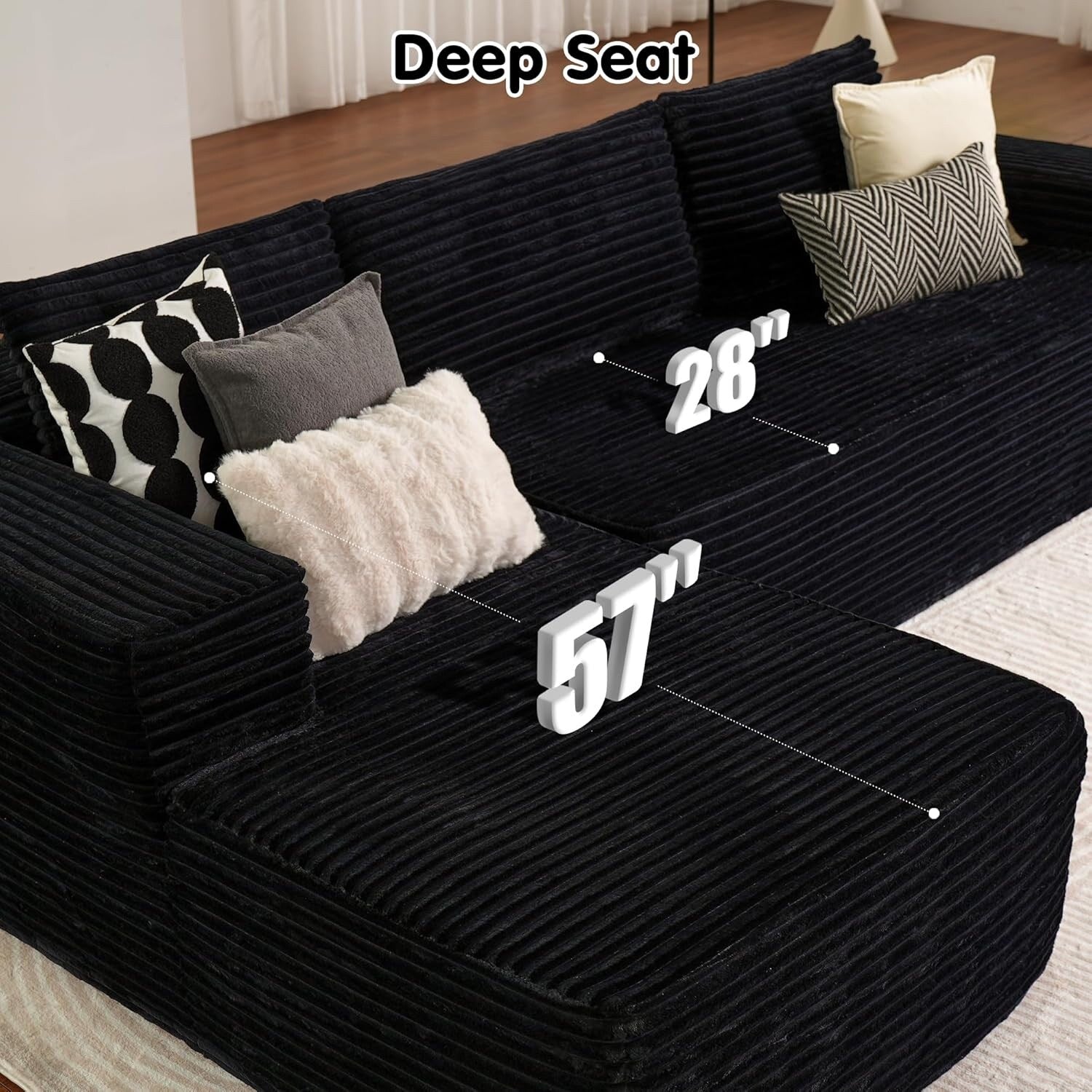 104 L-Shape Cloud Sectional Sofa - Modular Deep Seat Couch for Living Room & Bedroom, No Assembly