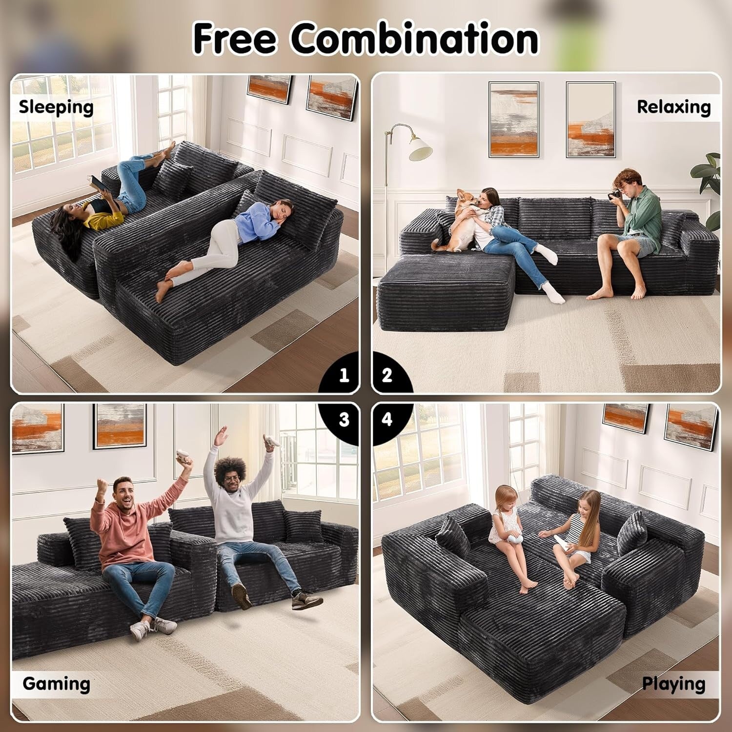 104 L-Shape Cloud Sectional Sofa - Modular Deep Seat Couch for Living Room & Bedroom, No Assembly
