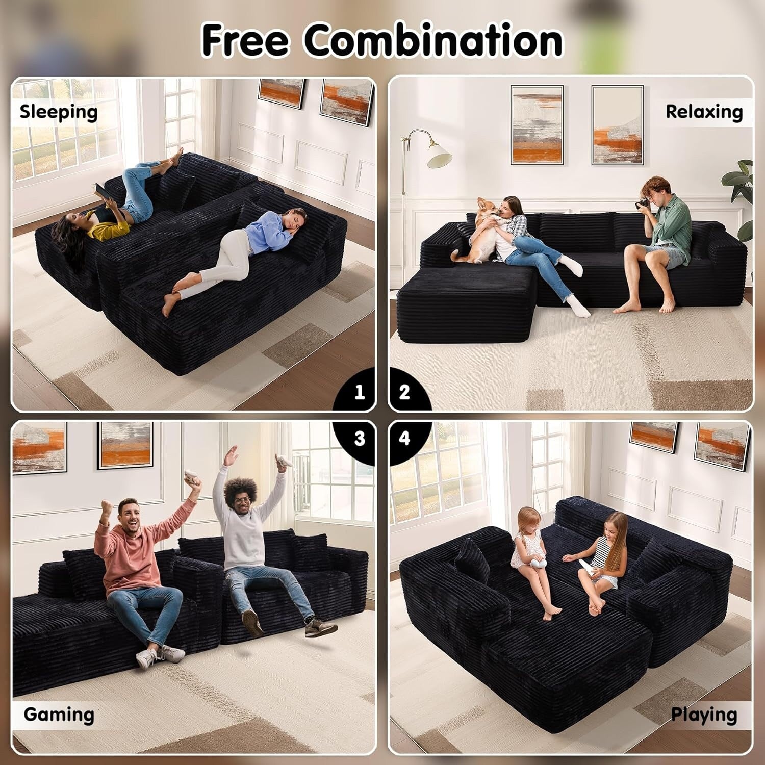 104 L-Shape Cloud Sectional Sofa - Modular Deep Seat Couch for Living Room & Bedroom, No Assembly