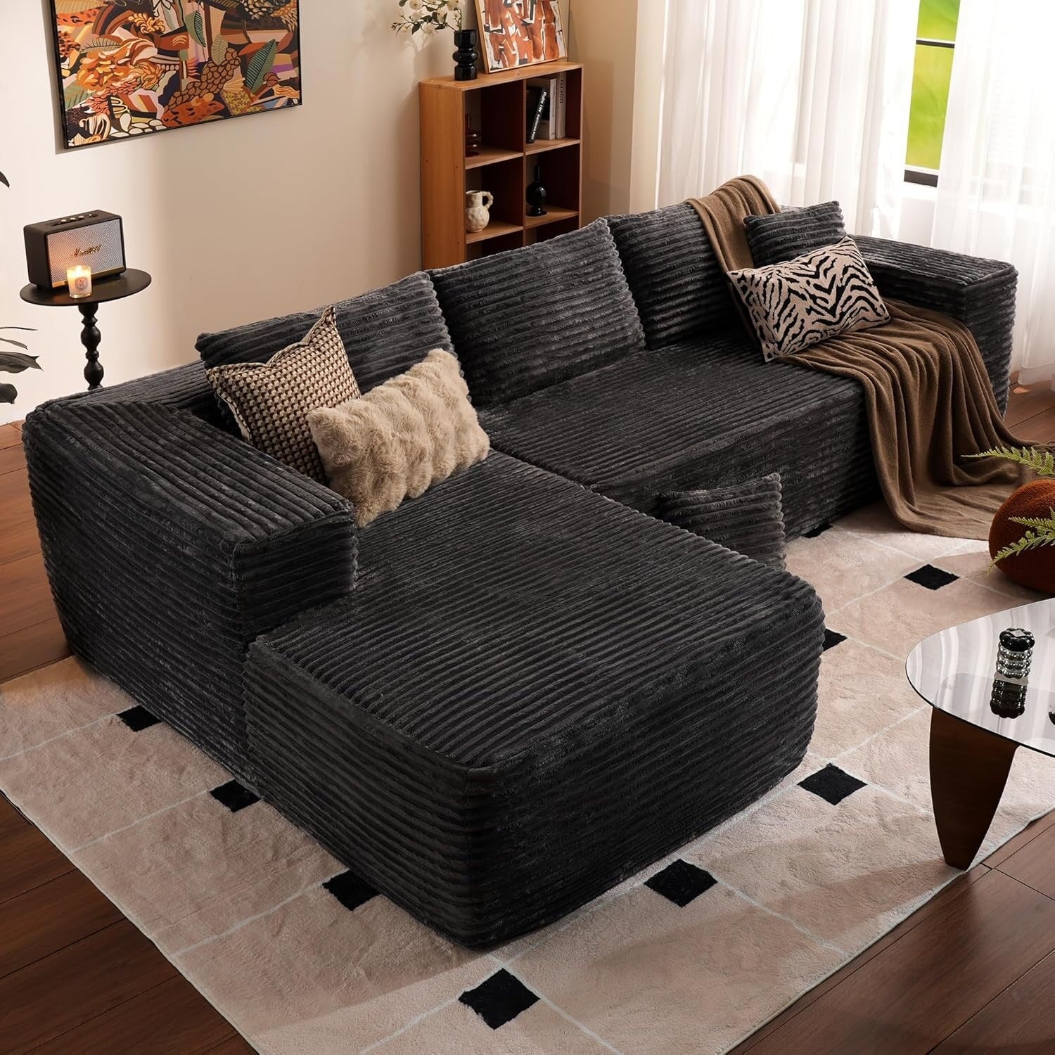 104 L-Shape Cloud Sectional Sofa - Modular Deep Seat Couch for Living Room & Bedroom, No Assembly
