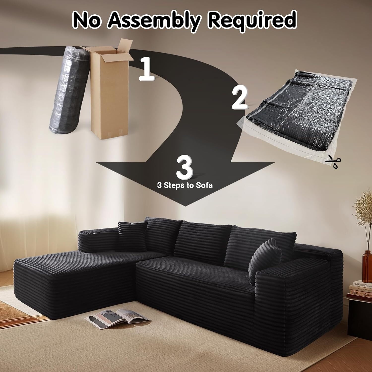 104 L-Shape Cloud Sectional Sofa - Modular Deep Seat Couch for Living Room & Bedroom, No Assembly