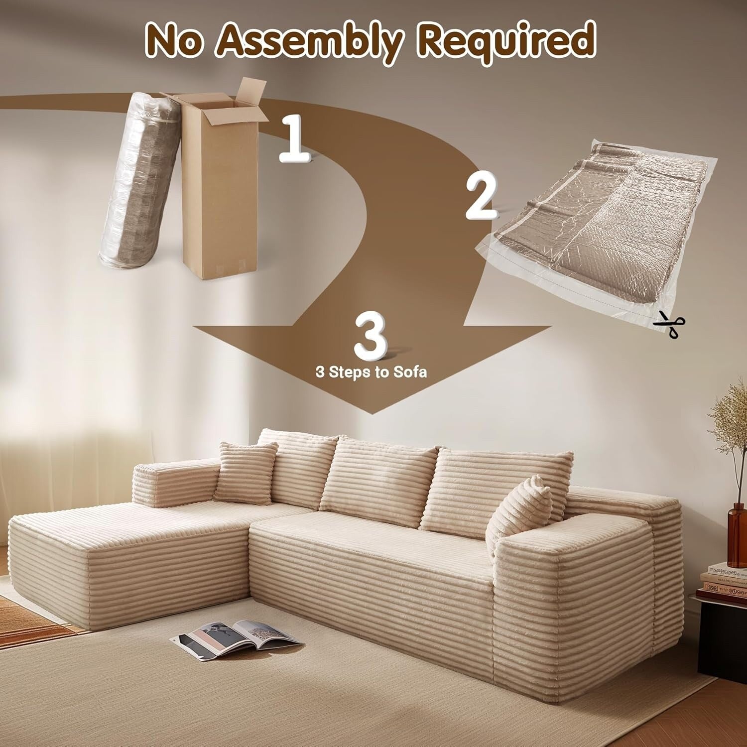 104 L-Shape Cloud Sectional Sofa - Modular Deep Seat Couch for Living Room & Bedroom, No Assembly