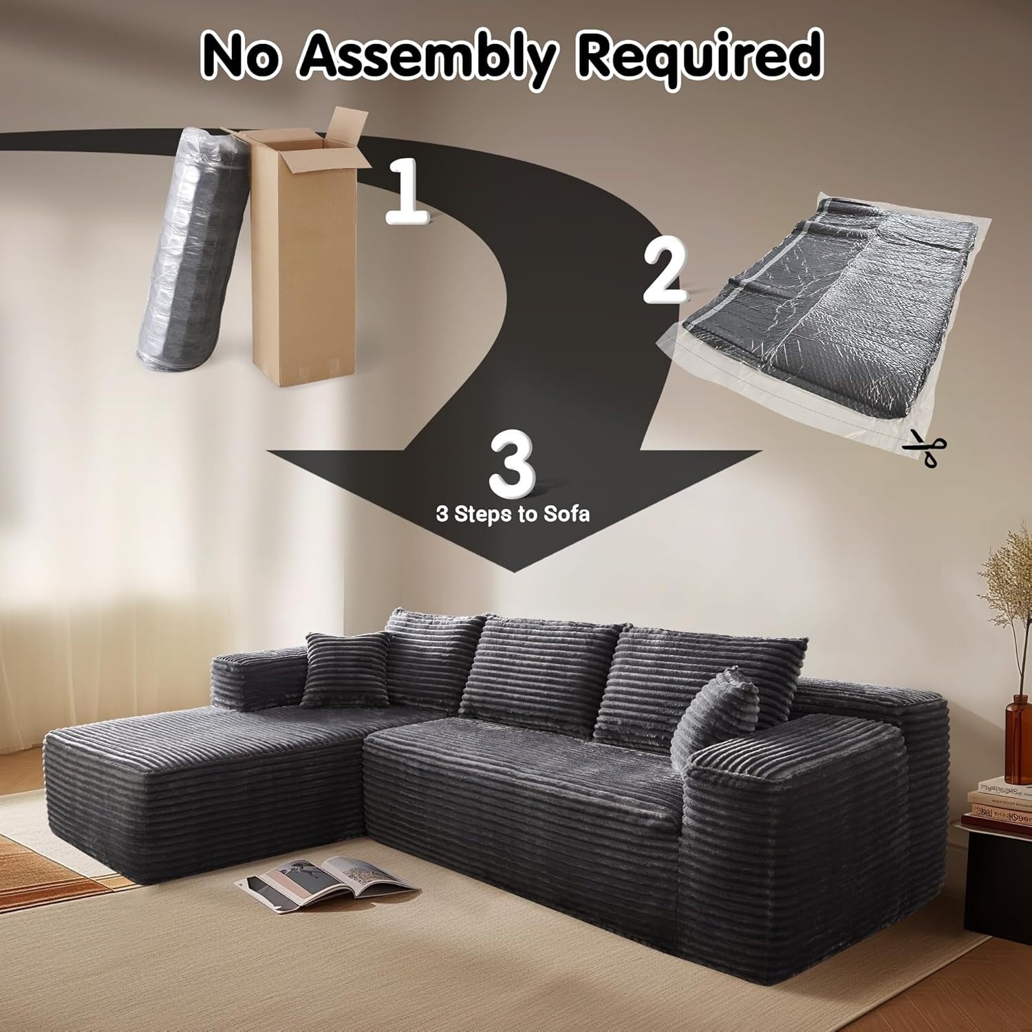 104 L-Shape Cloud Sectional Sofa - Modular Deep Seat Couch for Living Room & Bedroom, No Assembly