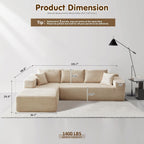 104 L-Shape Cloud Sectional Sofa - Modular Deep Seat Couch for Living Room & Bedroom, No Assembly
