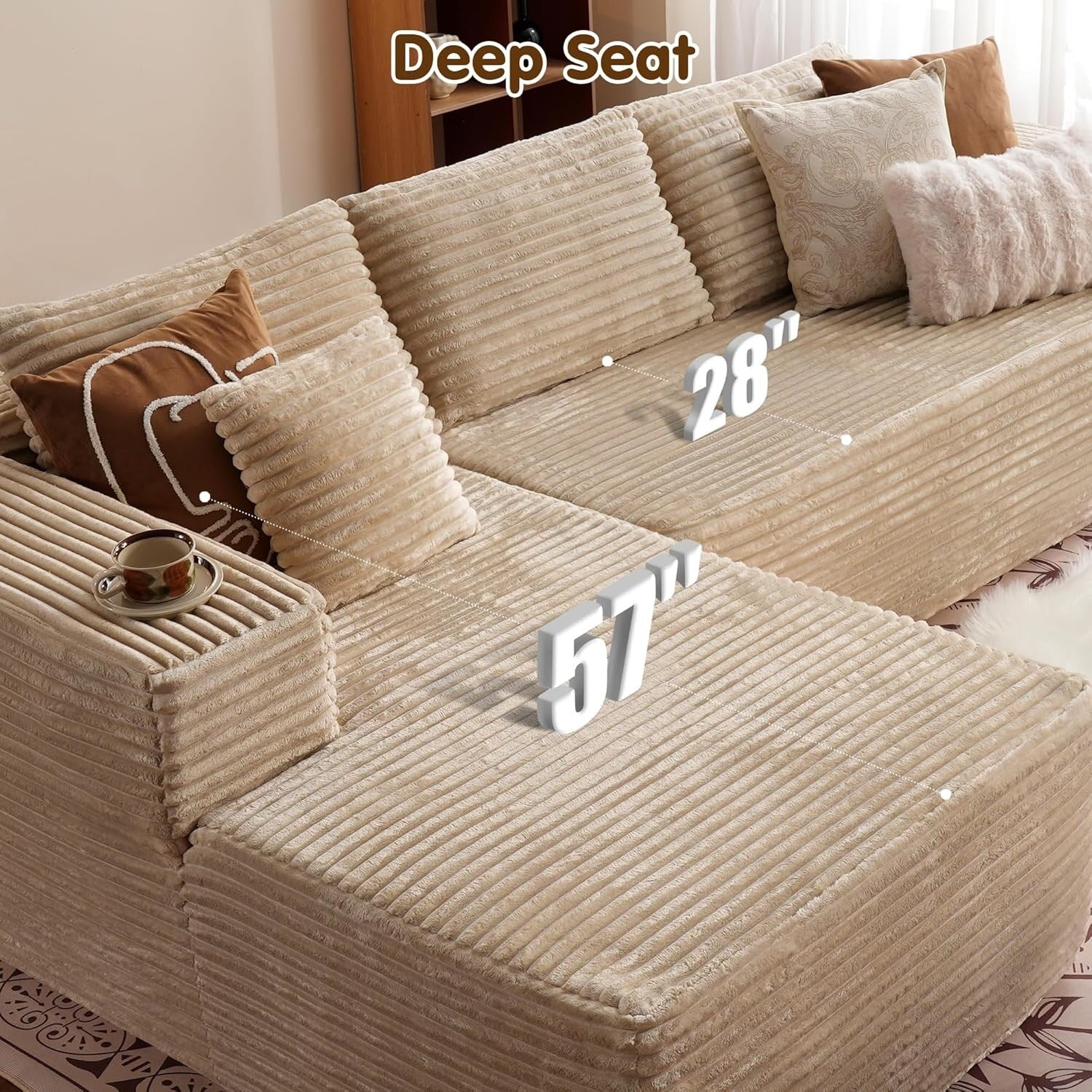 104 L-Shape Cloud Sectional Sofa - Modular Deep Seat Couch for Living Room & Bedroom, No Assembly