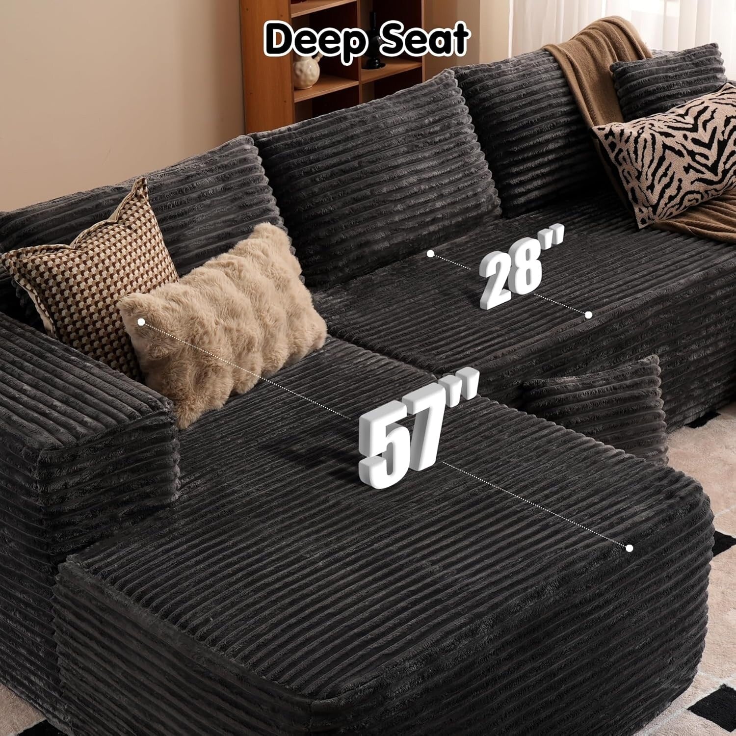 104 L-Shape Cloud Sectional Sofa - Modular Deep Seat Couch for Living Room & Bedroom, No Assembly