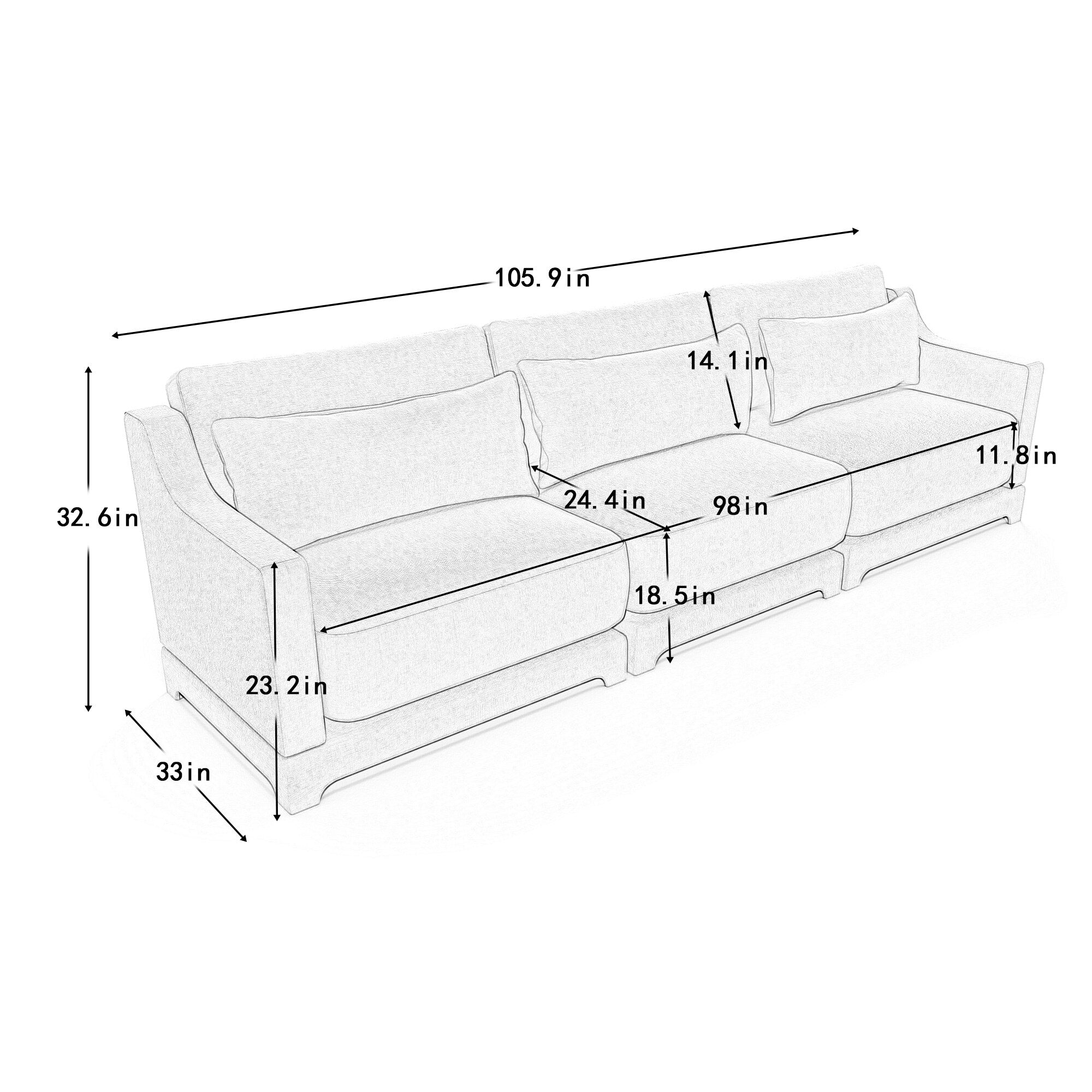 105.9 Chenille 4-Seater Sofa with ergonomic, wooden base,high - resilience sponge for Living Room