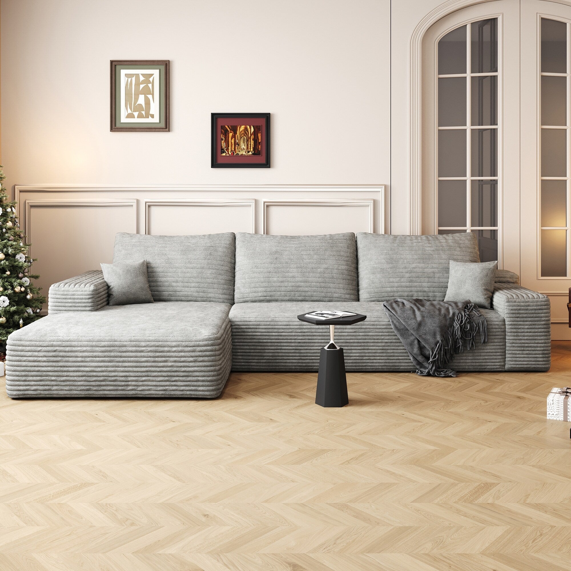 107-Inch Modular Corduroy Sectional Sofa with Chaise and Deep Seating for Living Room Bedroom