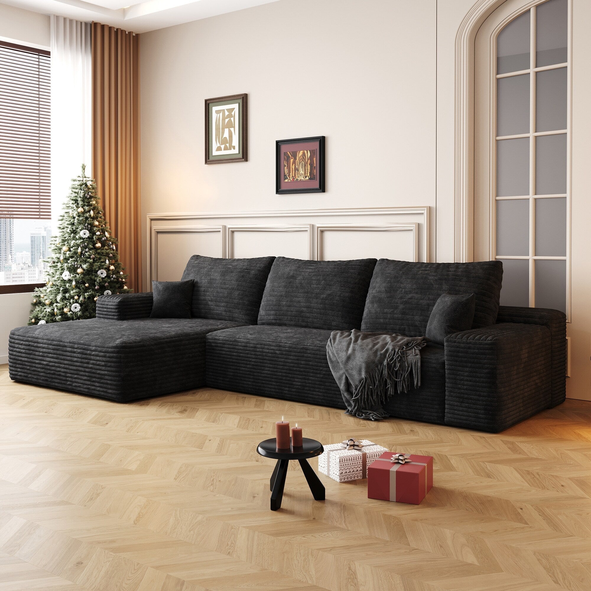 107-Inch Modular Corduroy Sectional Sofa with Chaise and Deep Seating for Living Room Bedroom