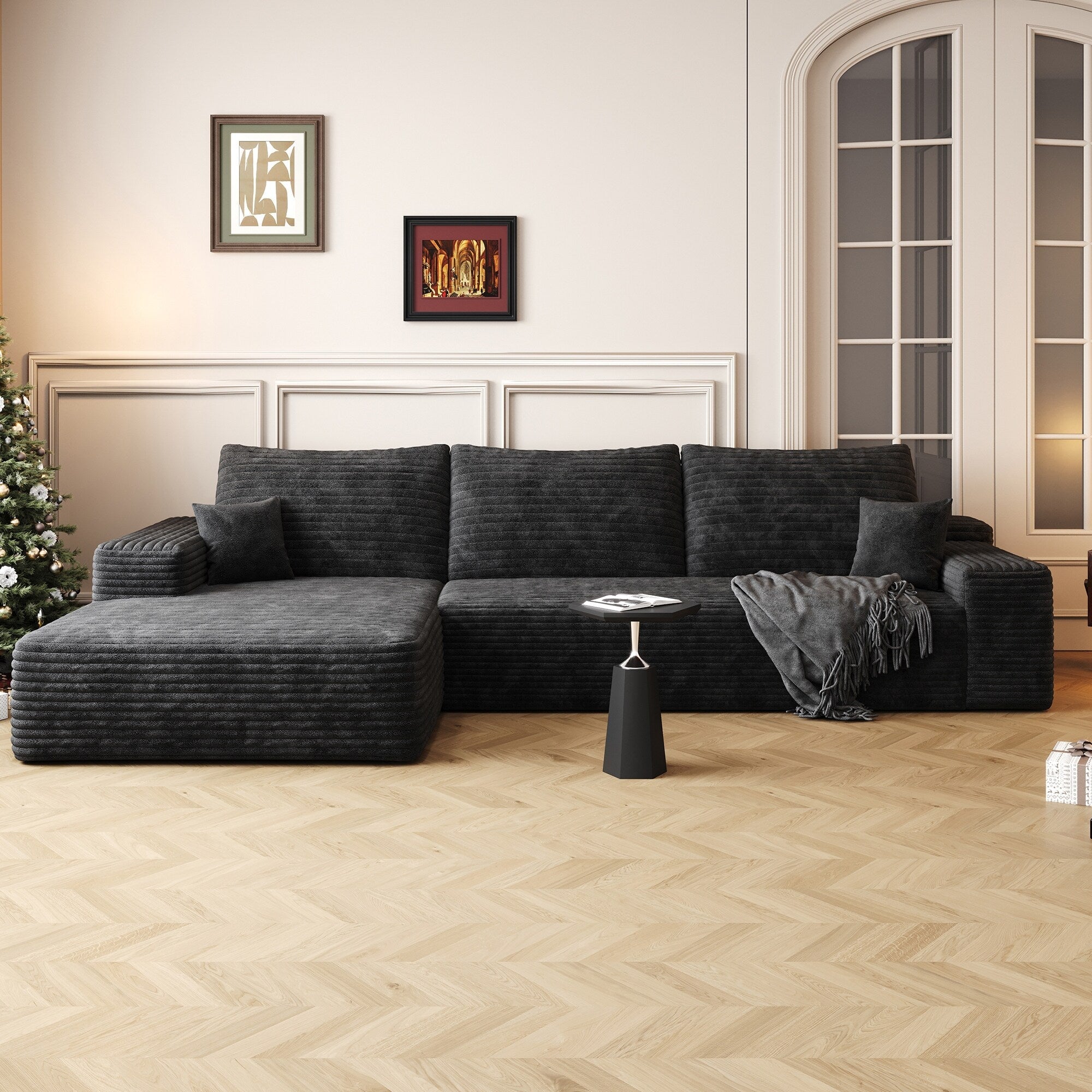 107-Inch Modular Corduroy Sectional Sofa with Chaise and Deep Seating for Living Room Bedroom