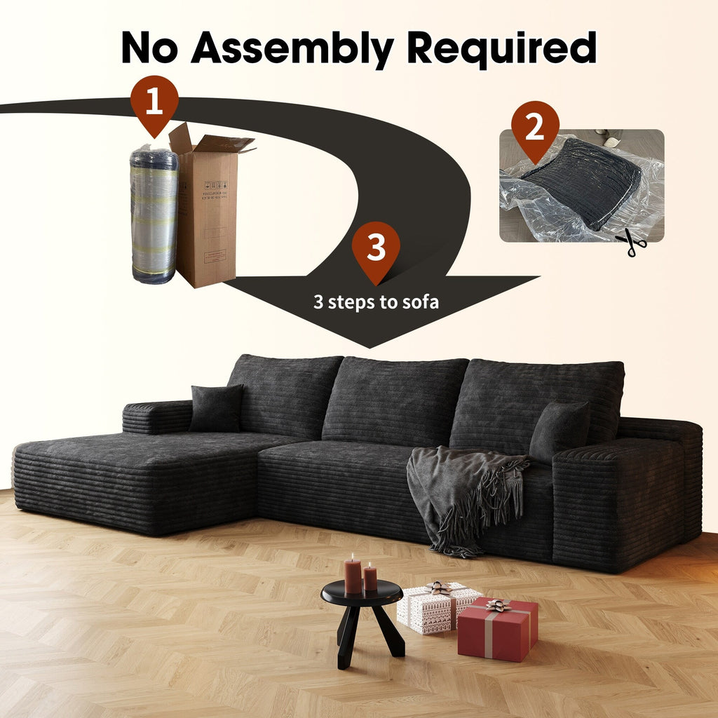 107-Inch Modular Corduroy Sectional Sofa with Chaise and Deep Seating for Living Room Bedroom
