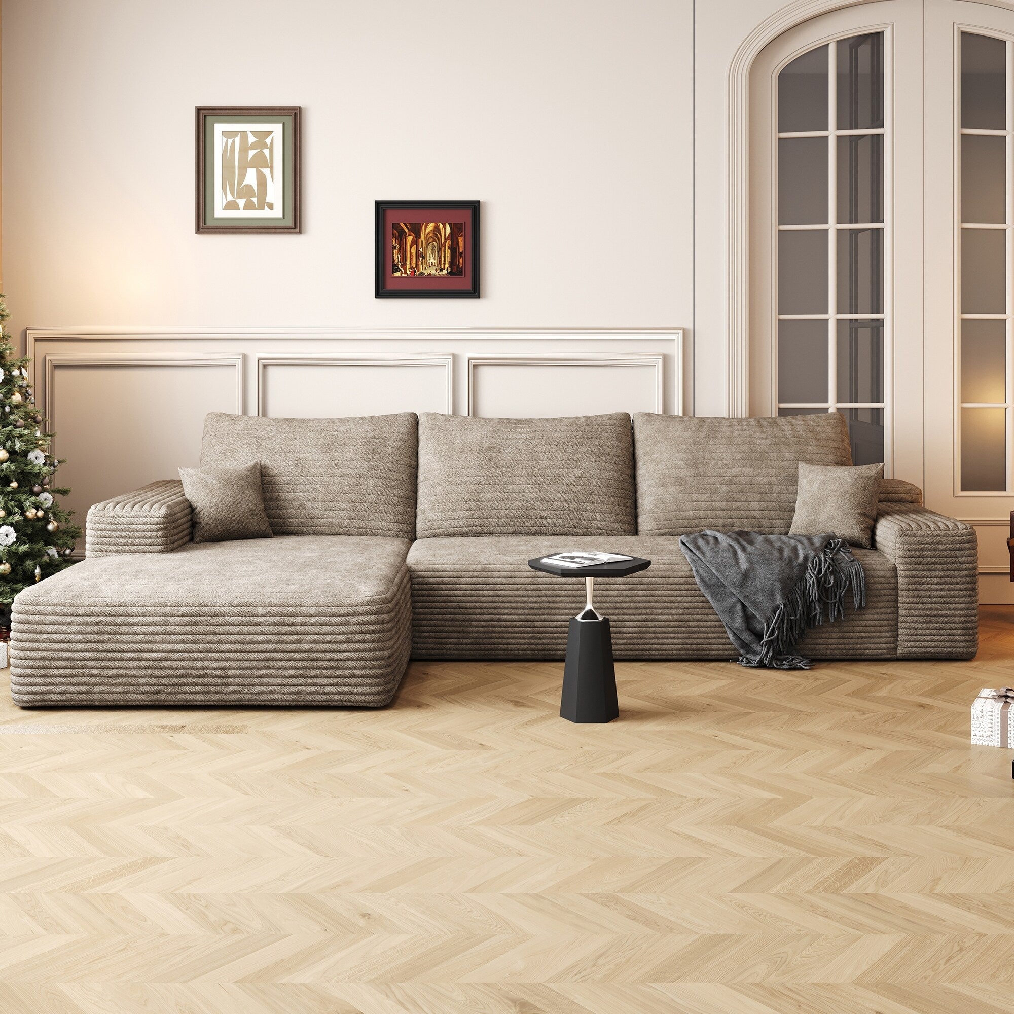 107-Inch Modular Corduroy Sectional Sofa with Chaise and Deep Seating for Living Room Bedroom
