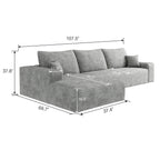 107-Inch Modular Corduroy Sectional Sofa with Chaise and Deep Seating for Living Room Bedroom