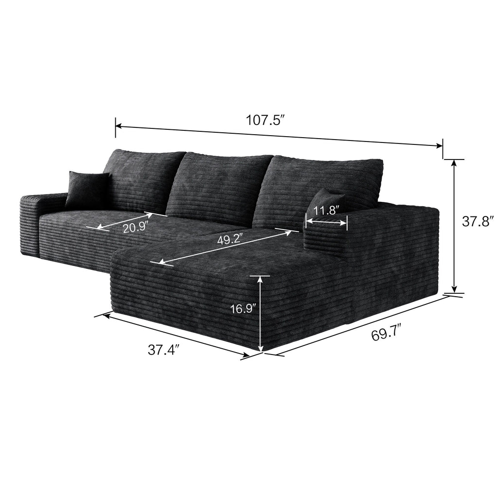 107-Inch Modular Corduroy Sectional Sofa with Chaise and Deep Seating for Living Room Bedroom