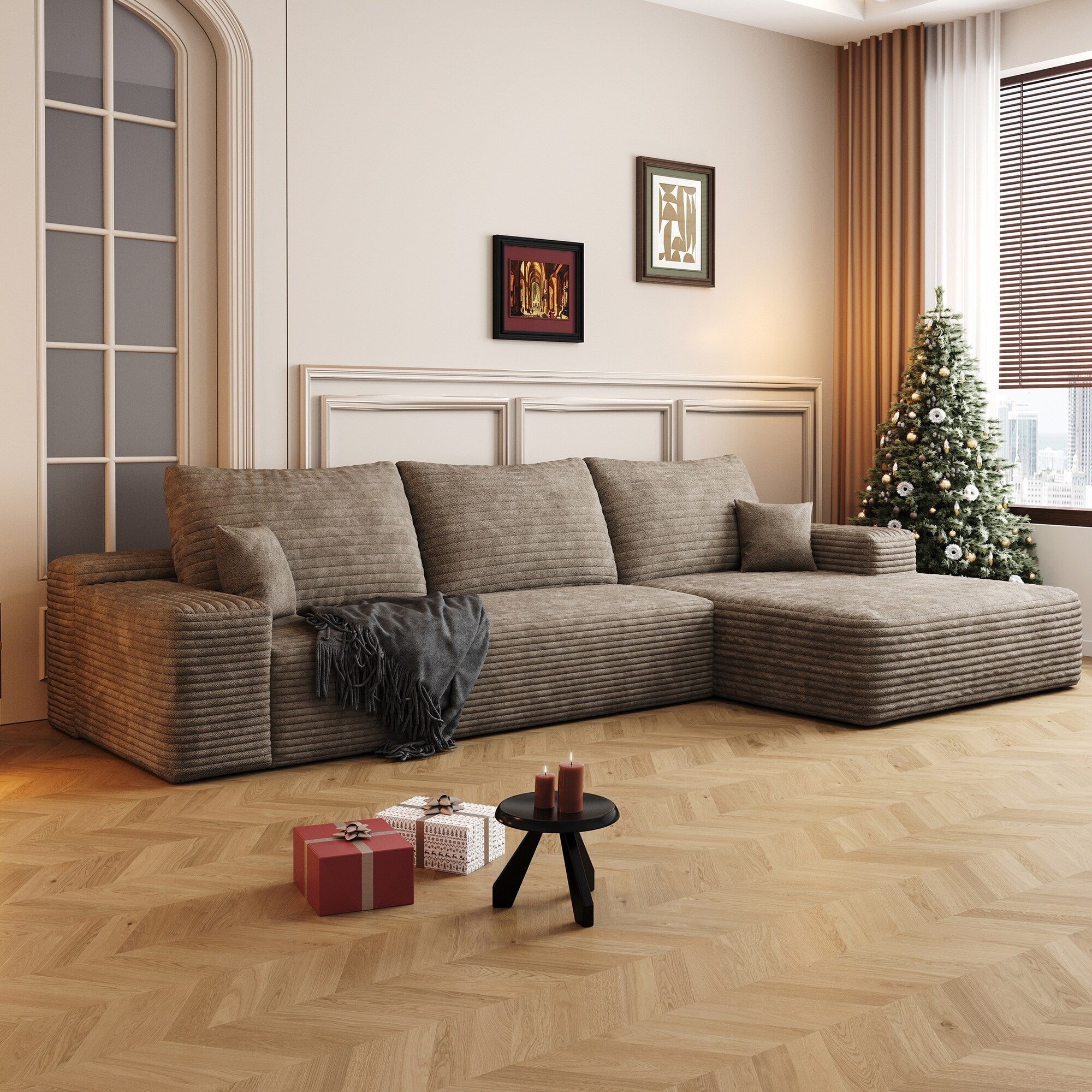 107-Inch Modular Corduroy Sectional Sofa with Chaise and Deep Seating for Living Room Bedroom