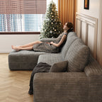 107-Inch Modular Corduroy Sectional Sofa with Chaise and Deep Seating for Living Room Bedroom