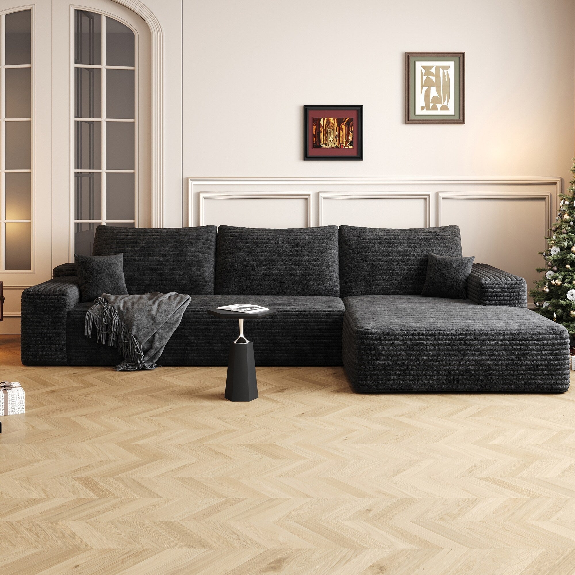 107-Inch Modular Corduroy Sectional Sofa with Chaise and Deep Seating for Living Room Bedroom