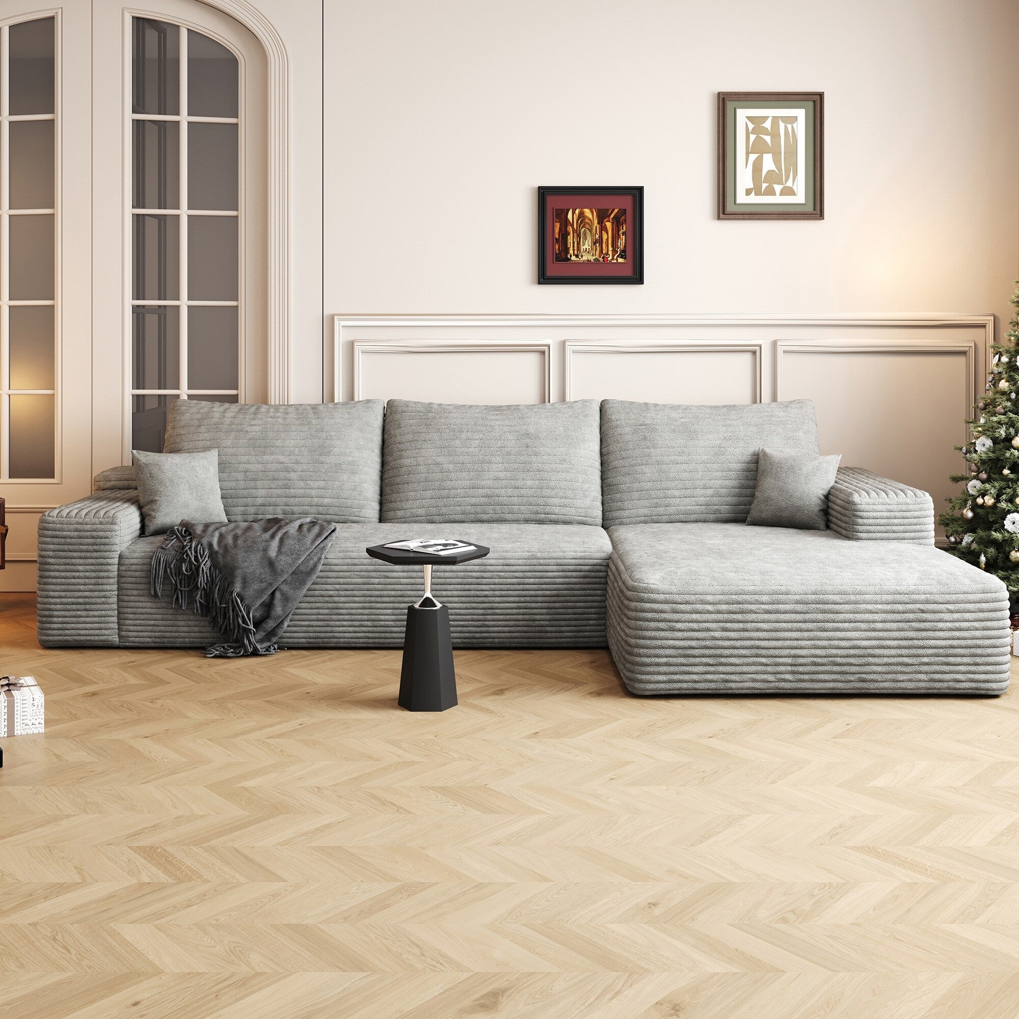 107-Inch Modular Corduroy Sectional Sofa with Chaise and Deep Seating for Living Room Bedroom