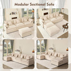 108 L-Shaped Modular Sectional Sofa - 3-Seater Cloud Couch with Movable Ottoman & Deep Seating, Beige Linen Fabric