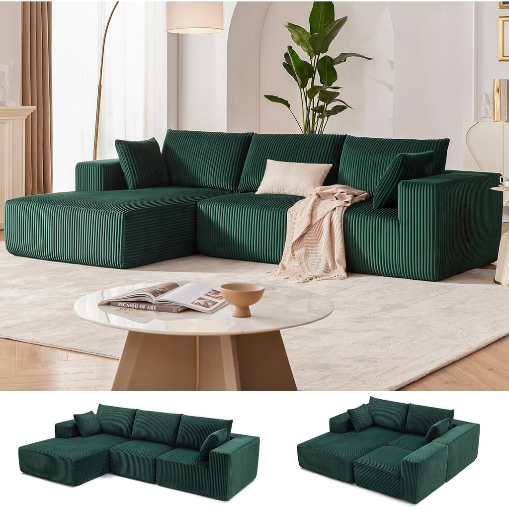 108 Modular Cloud Sectional Sofa - Deep Seat L-Shape Couch with Chaise, Upholstered Living Room & Bedroom Sofa