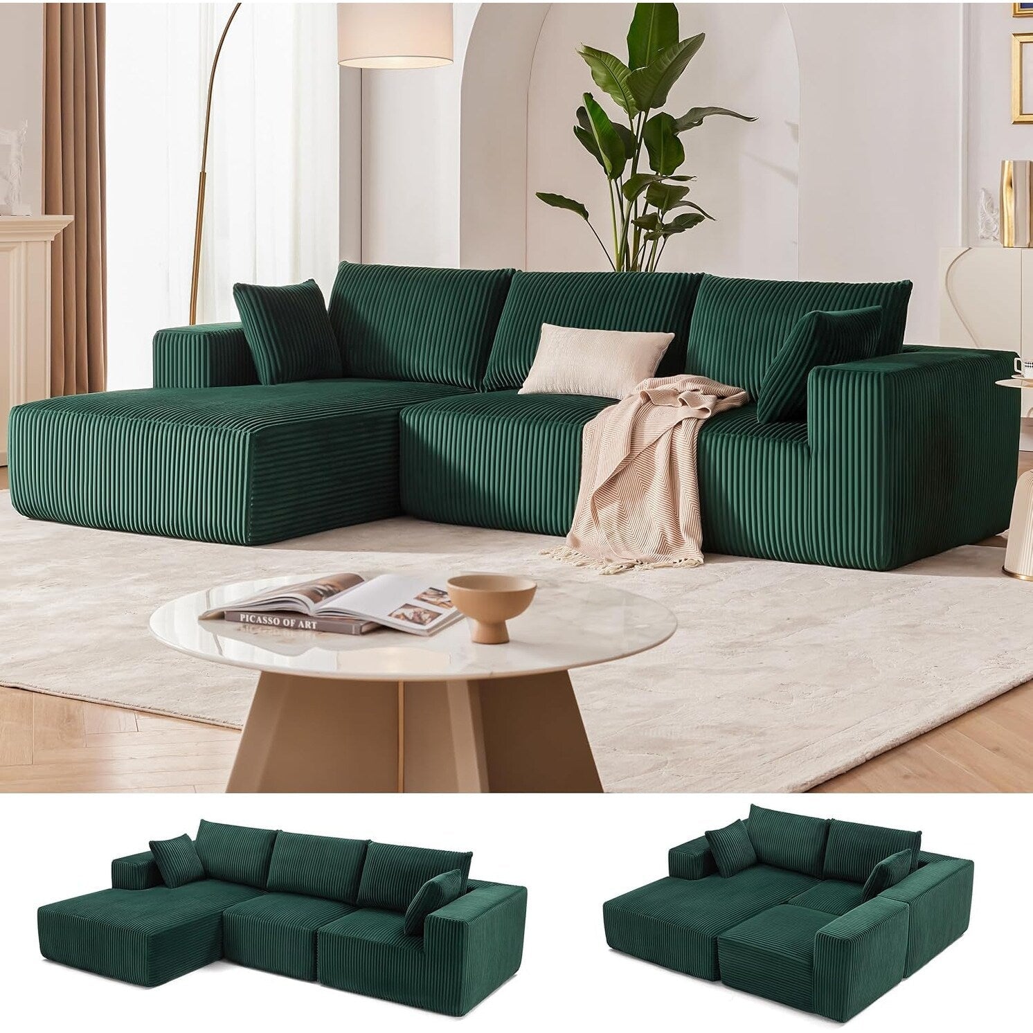 108 Modular Cloud Sectional Sofa - Deep Seat L-Shape Couch with Chaise, Upholstered Living Room & Bedroom Sofa
