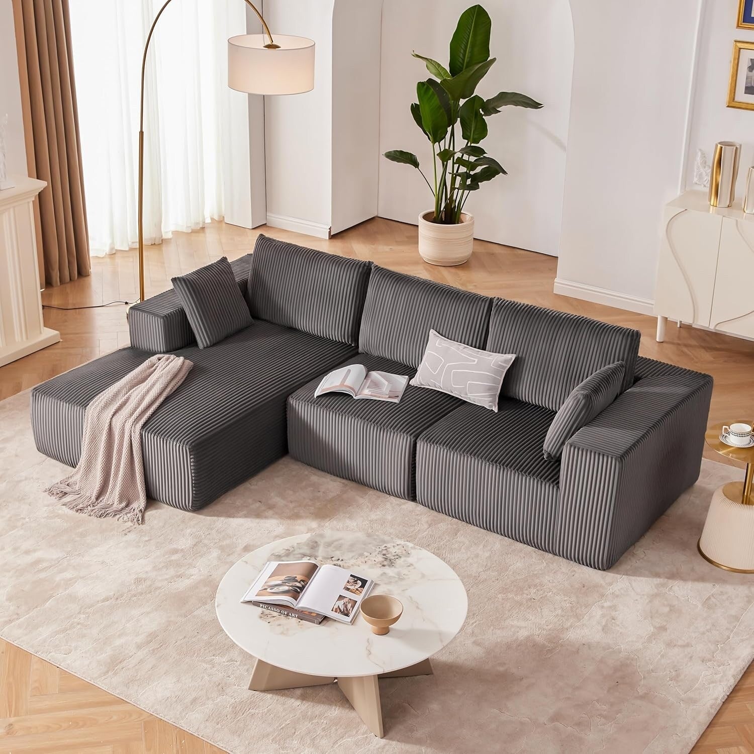 108 Modular Cloud Sectional Sofa - Deep Seat L-Shape Couch with Chaise, Upholstered Living Room & Bedroom Sofa