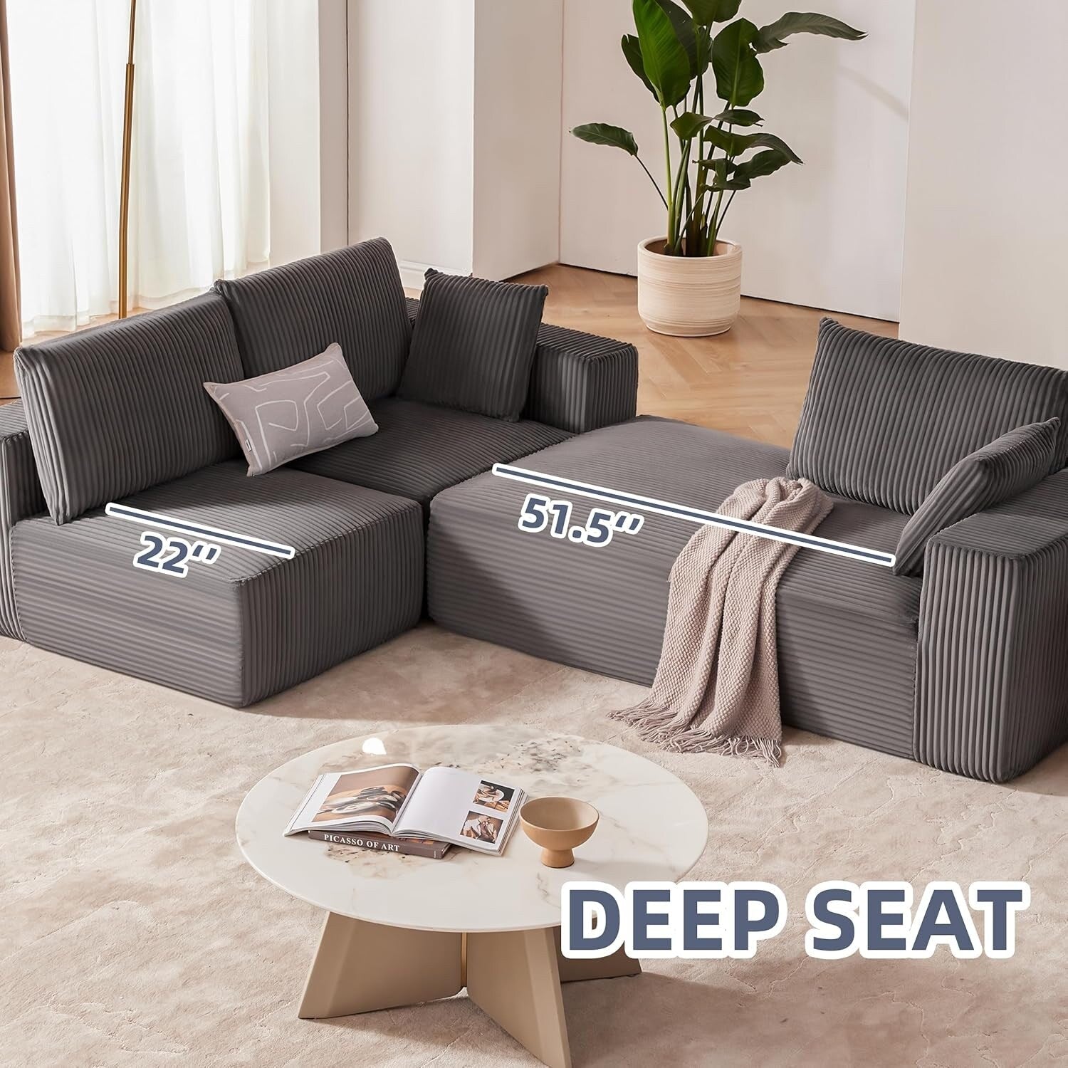 108 Modular Cloud Sectional Sofa - Deep Seat L-Shape Couch with Chaise, Upholstered Living Room & Bedroom Sofa