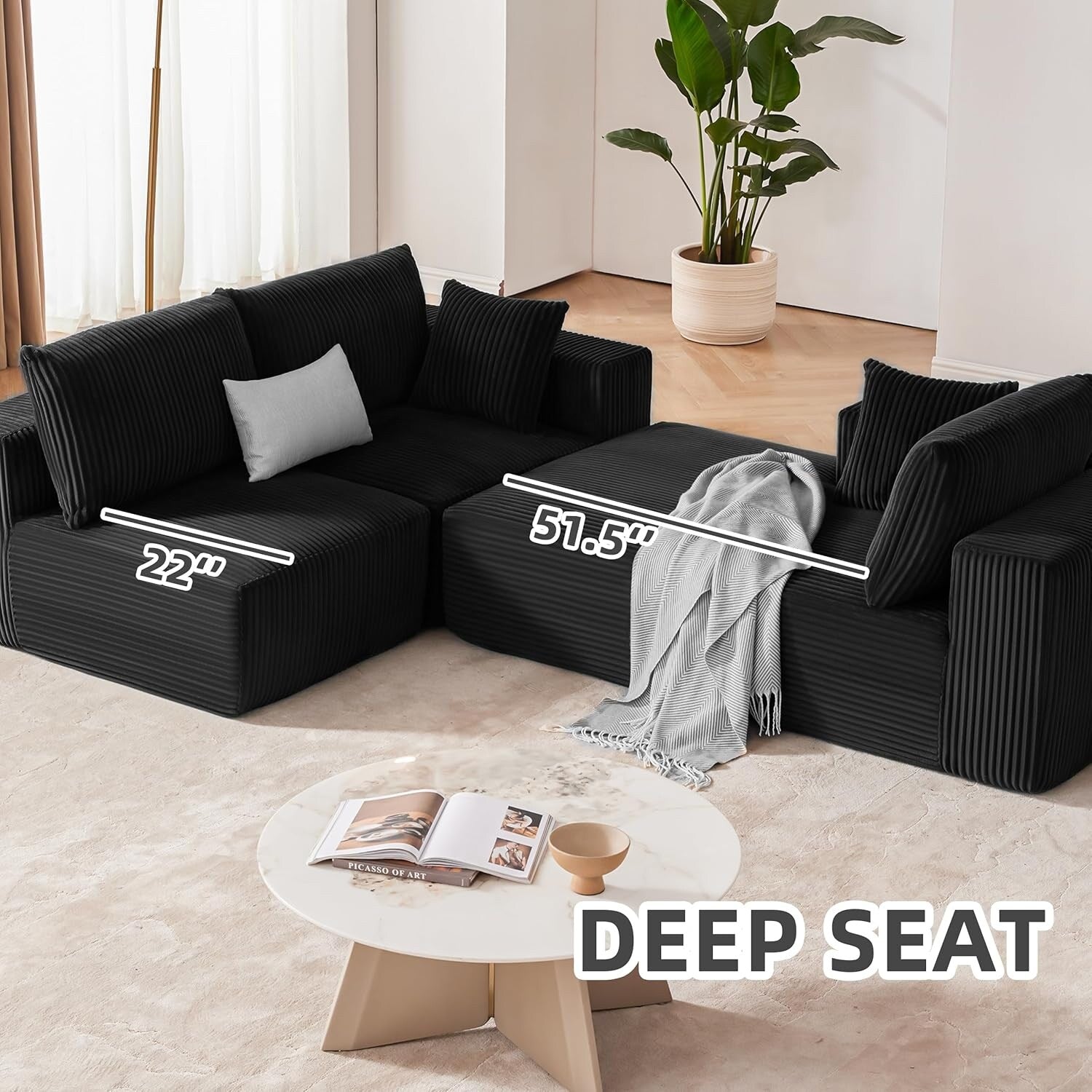 108 Modular Cloud Sectional Sofa - Deep Seat L-Shape Couch with Chaise, Upholstered Living Room & Bedroom Sofa