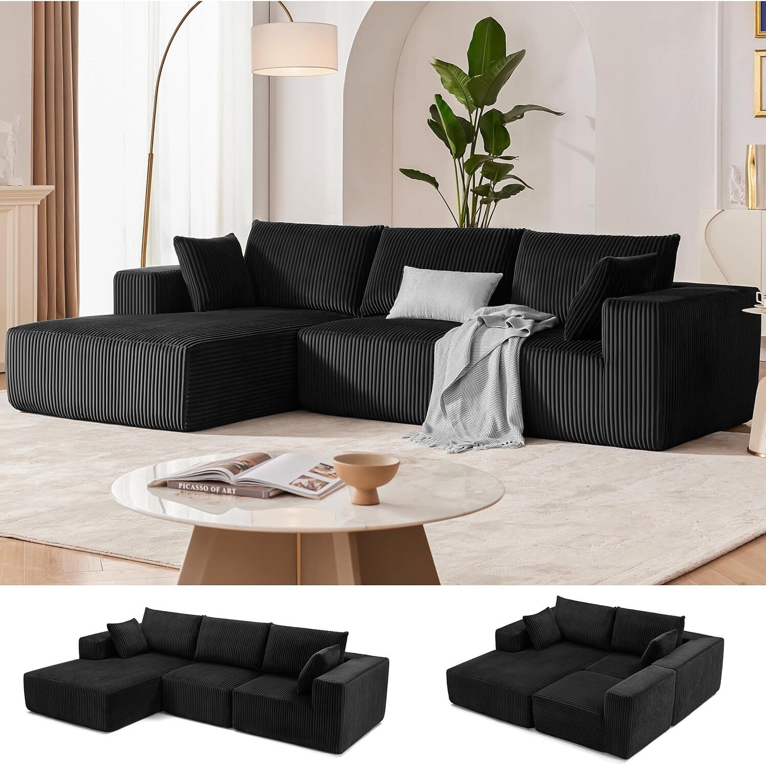 108 Modular Cloud Sectional Sofa - Deep Seat L-Shape Couch with Chaise, Upholstered Living Room & Bedroom Sofa