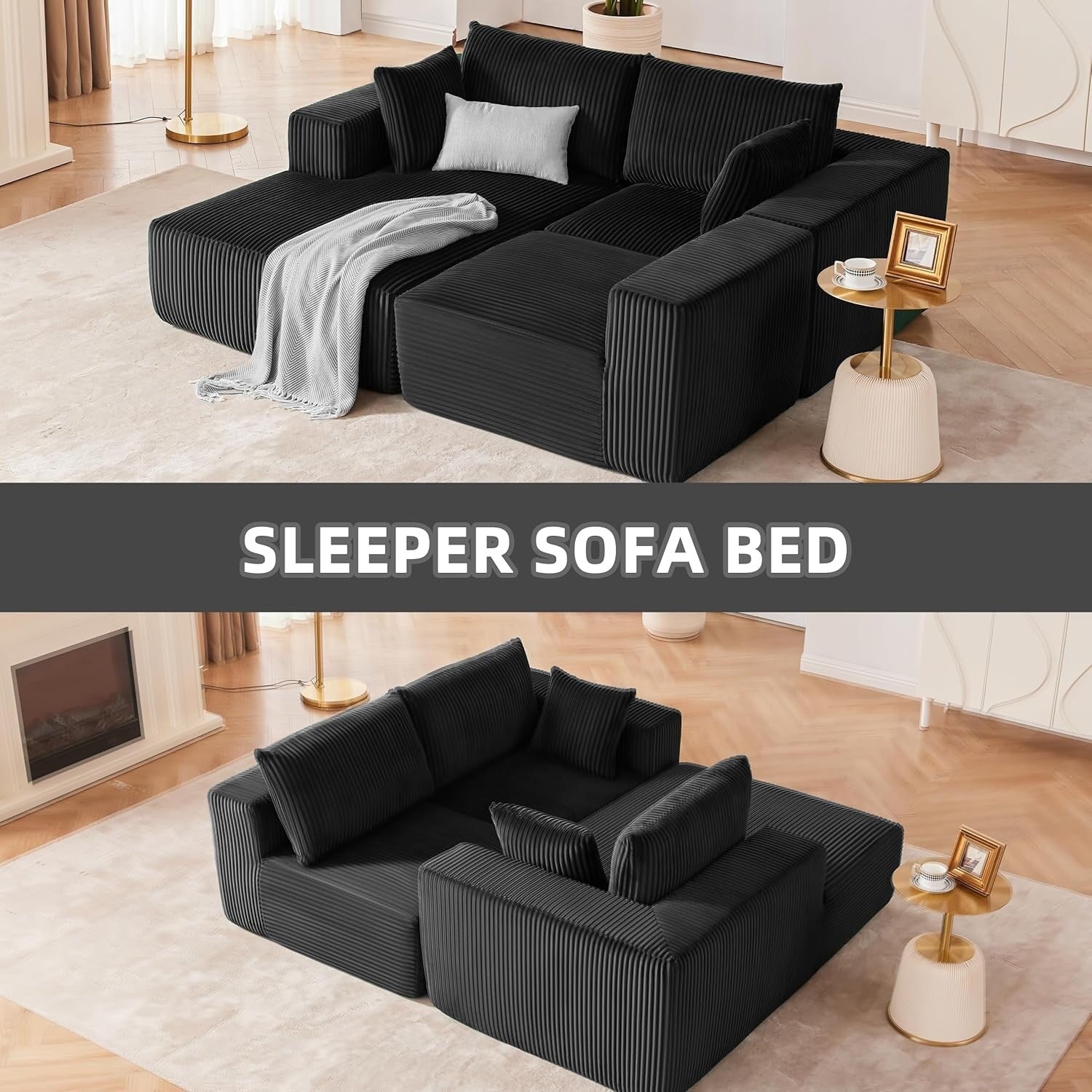 108 Modular Cloud Sectional Sofa - Deep Seat L-Shape Couch with Chaise, Upholstered Living Room & Bedroom Sofa
