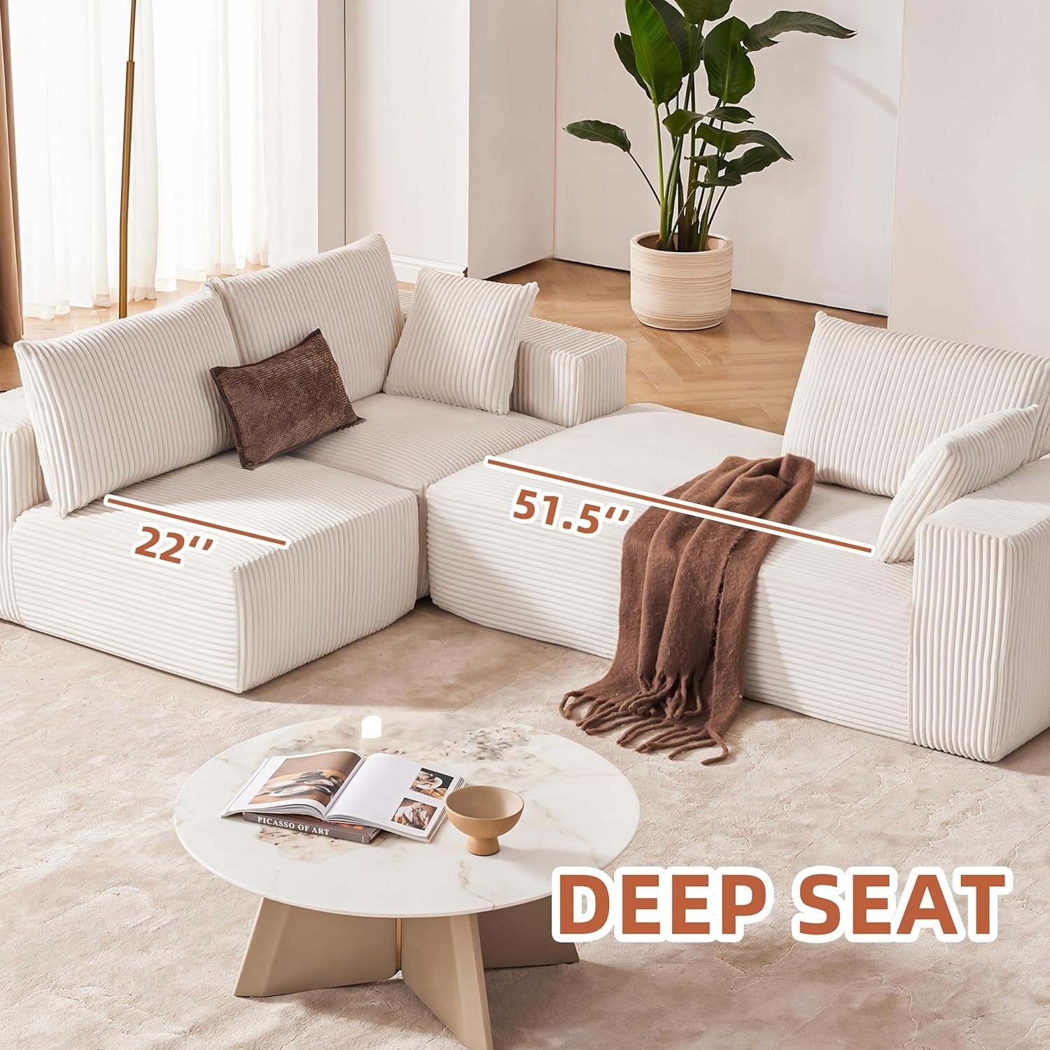 108 Modular Cloud Sectional Sofa - Deep Seat L-Shape Couch with Chaise, Upholstered Living Room & Bedroom Sofa