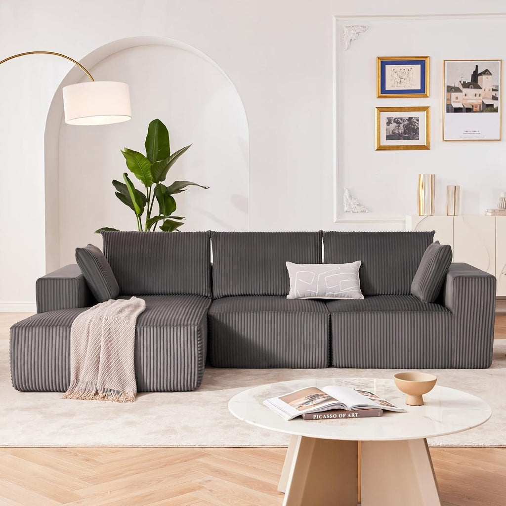 108 Modular Cloud Sectional Sofa - Deep Seat L-Shape Couch with Chaise, Upholstered Living Room & Bedroom Sofa