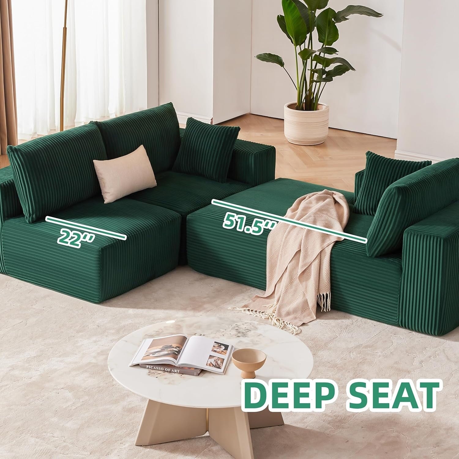 108 Modular Cloud Sectional Sofa - Deep Seat L-Shape Couch with Chaise, Upholstered Living Room & Bedroom Sofa