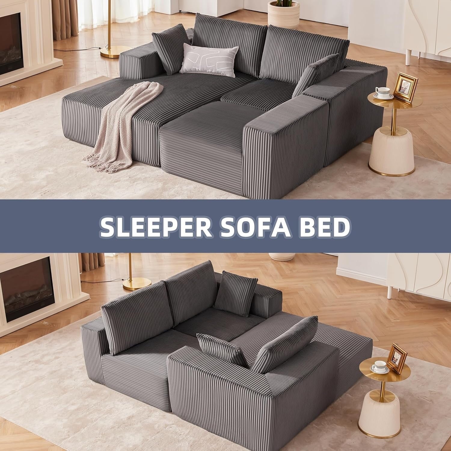 108 Modular Cloud Sectional Sofa - Deep Seat L-Shape Couch with Chaise, Upholstered Living Room & Bedroom Sofa