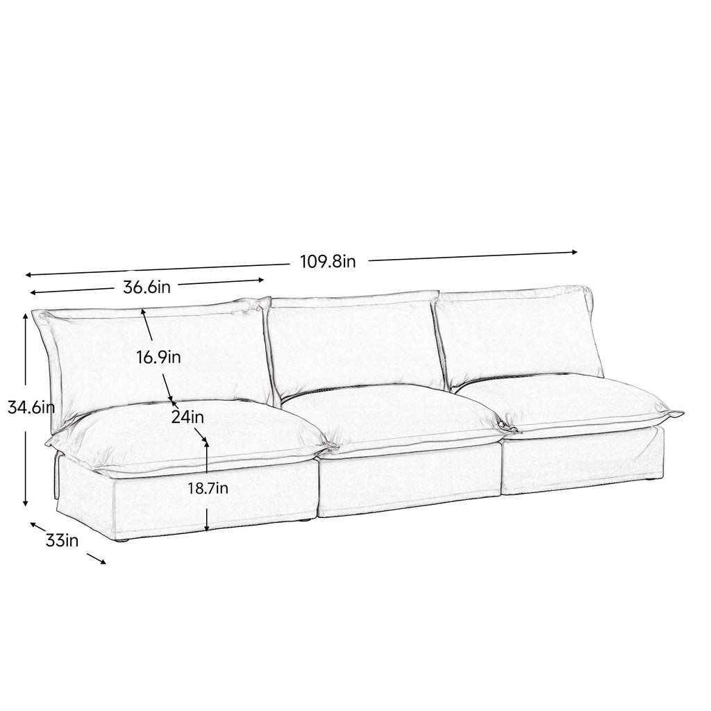 109.8 Chenille Armless 3-Seater Sofa for living room and bedroom
