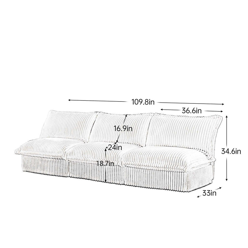 109.8 Corduroy Armless 3-Seater Sofa for living room and bedroom