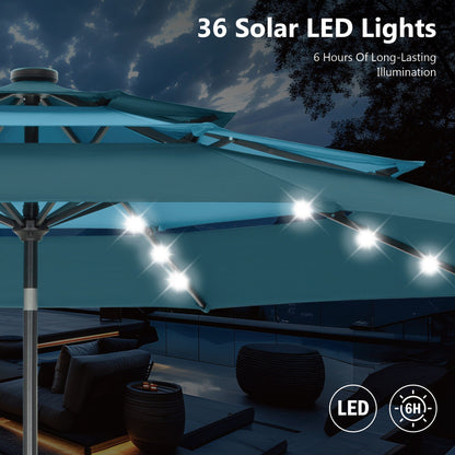 MAISON ARTS 10ft 3 Tier Auto-tilt Patio Umbrella Outdoor Double Vented Umbrella with LED Lights