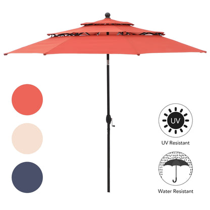 MAISON ARTS 10ft 3 Tier Auto-tilt Patio Umbrella Outdoor Double Vented Umbrella with LED Lights