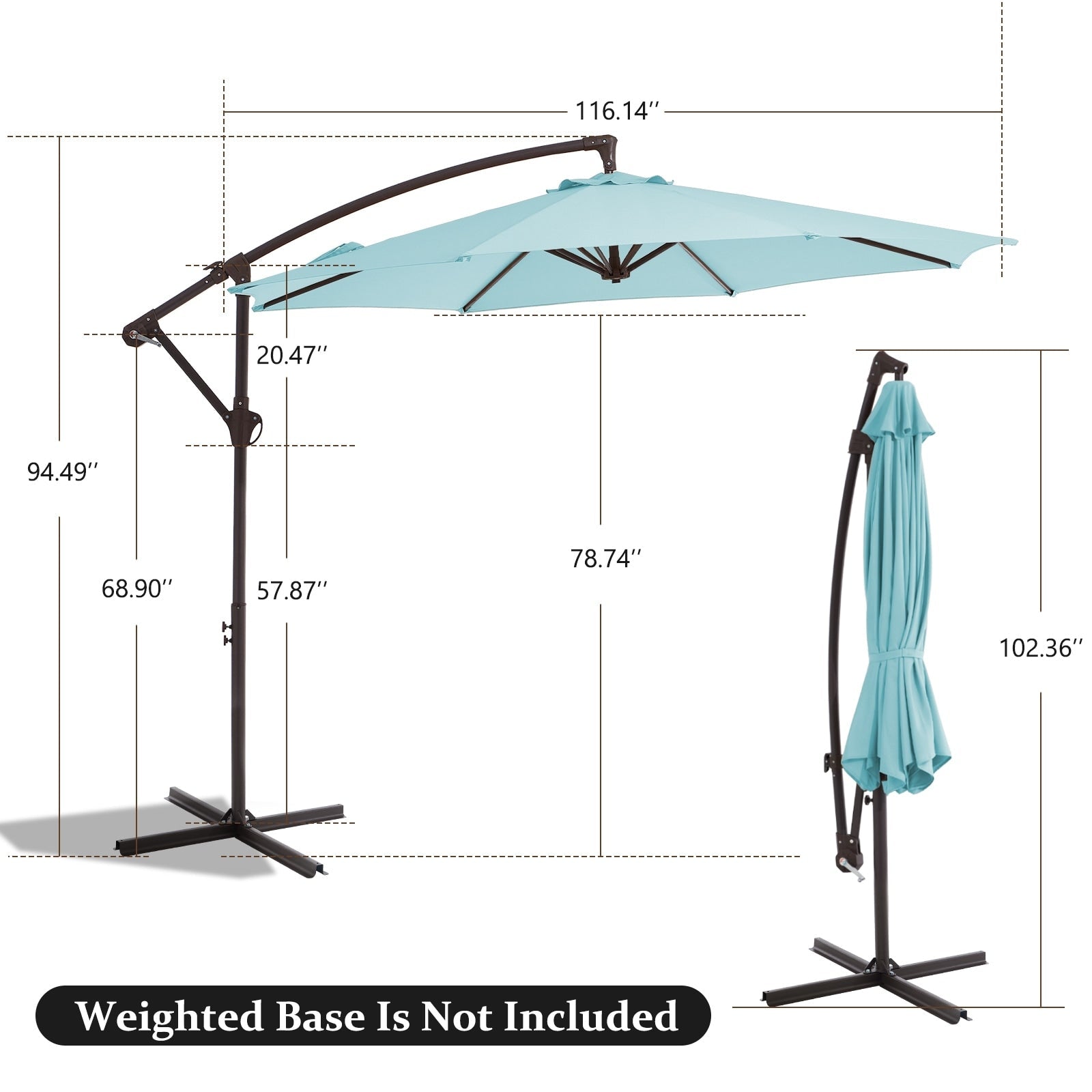 10ft Steel Crank Lift Hanging Offset Cantilever Umbrella