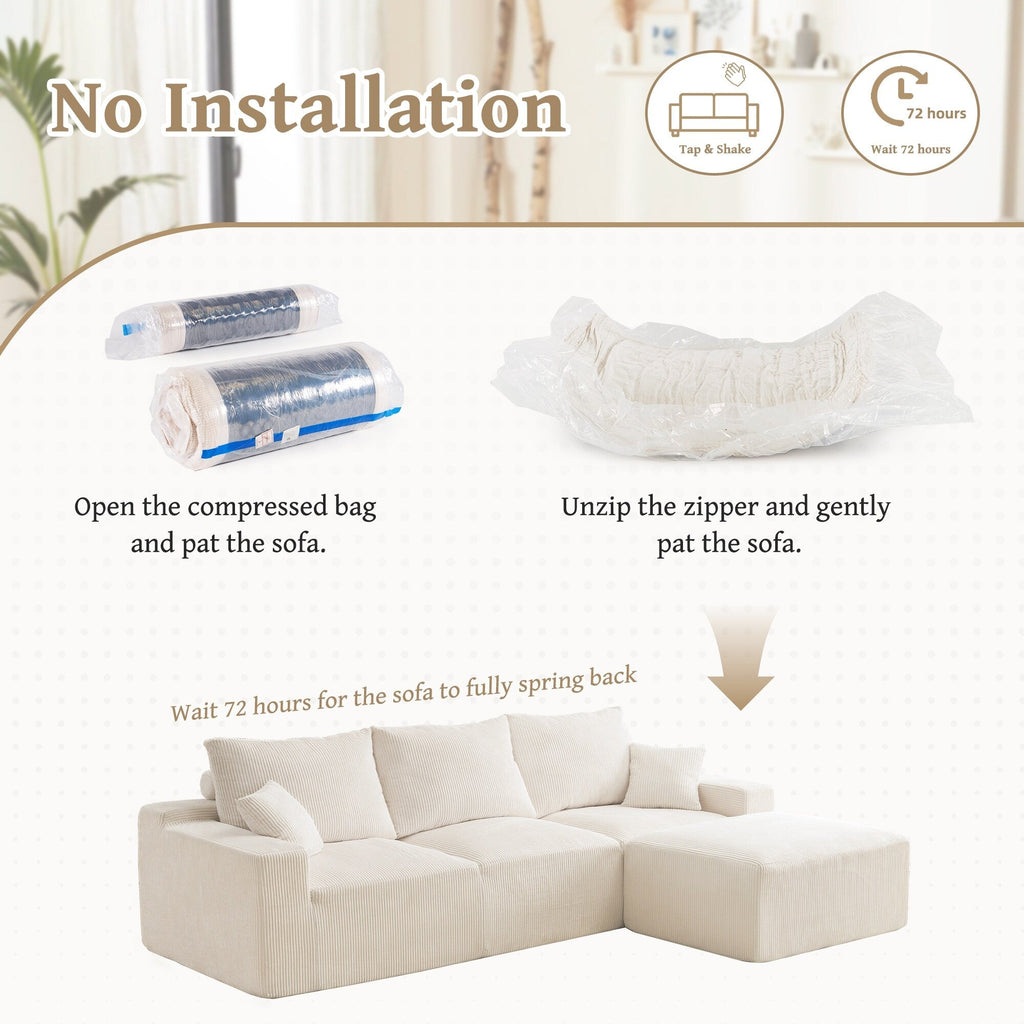110 L-Shaped Sectional Sofa, Full-Compression 3-Seater Cloud Couch with Chaise