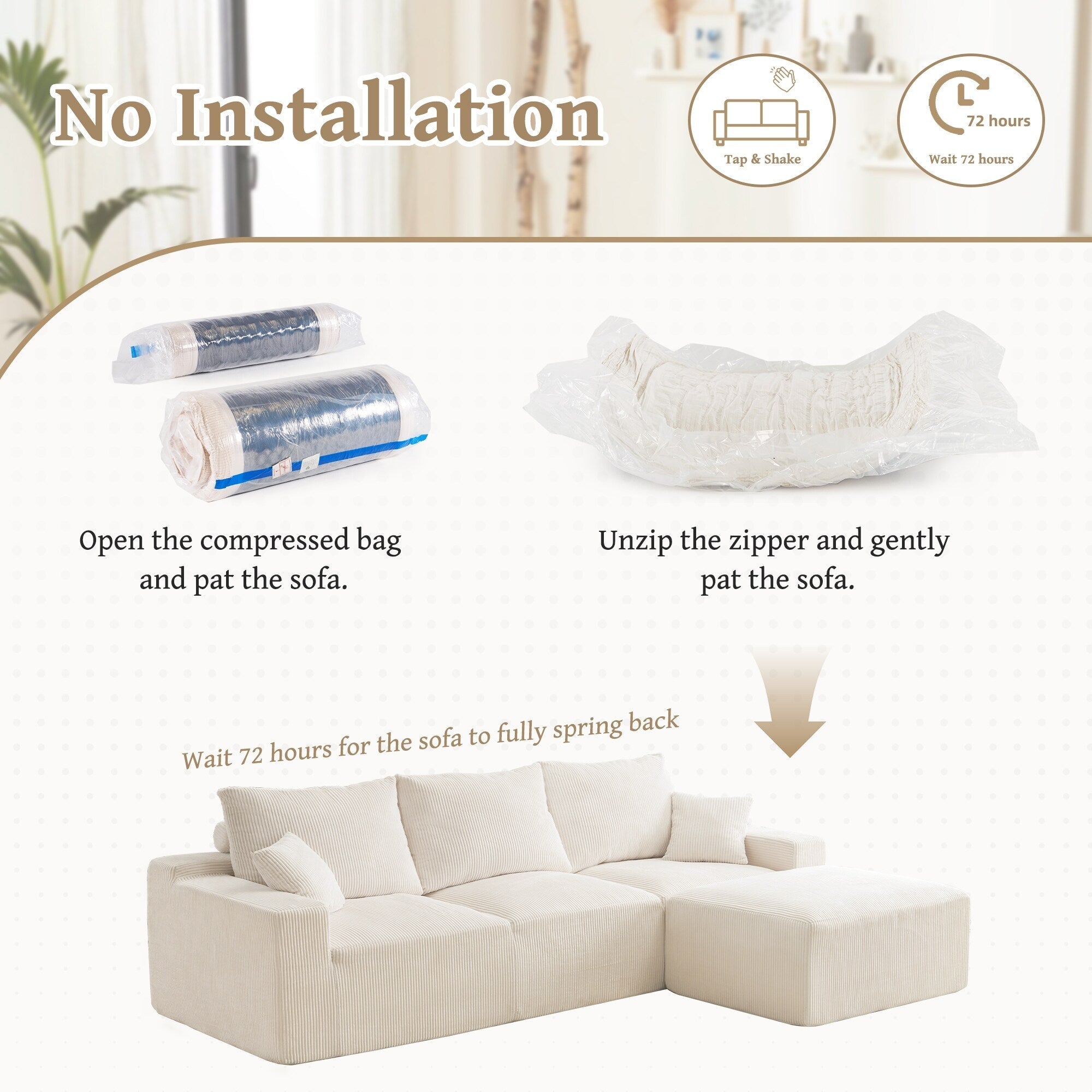 110 L-Shaped Sectional Sofa, Full-Compression 3-Seater Cloud Couch with Chaise