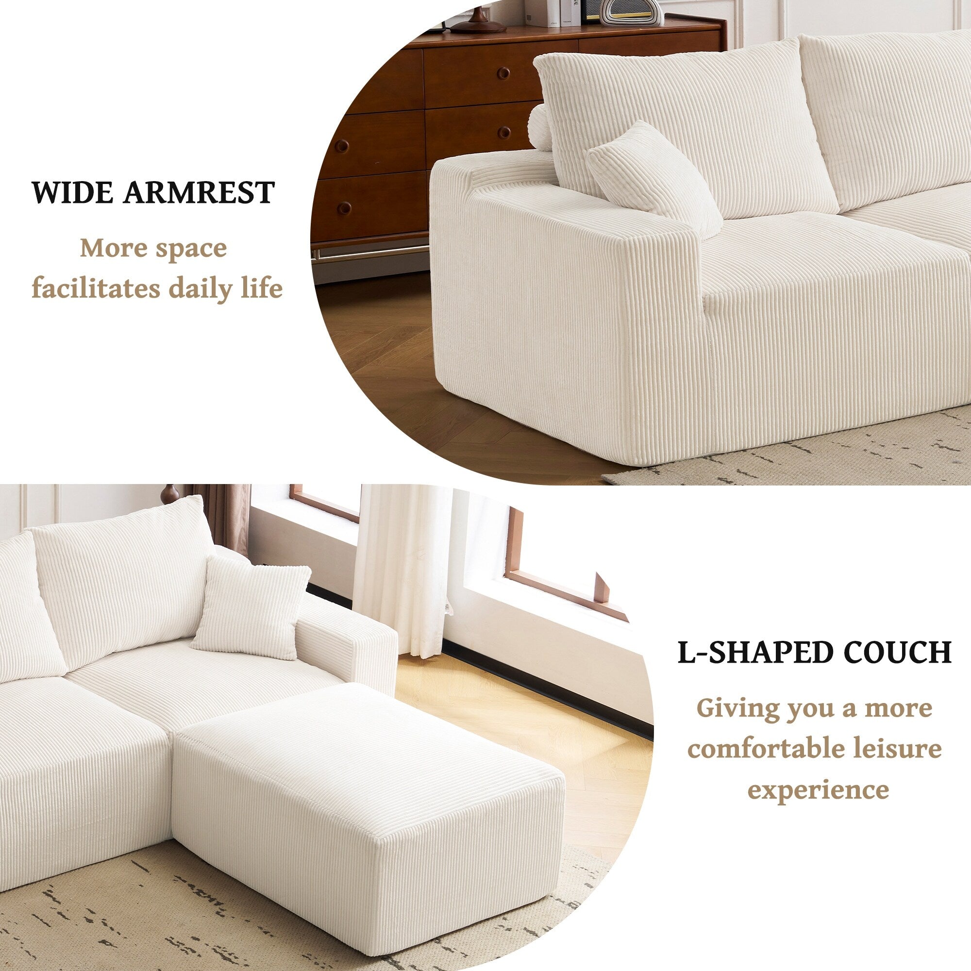 110 L-Shaped Sectional Sofa, Full-Compression 3-Seater Cloud Couch with Chaise