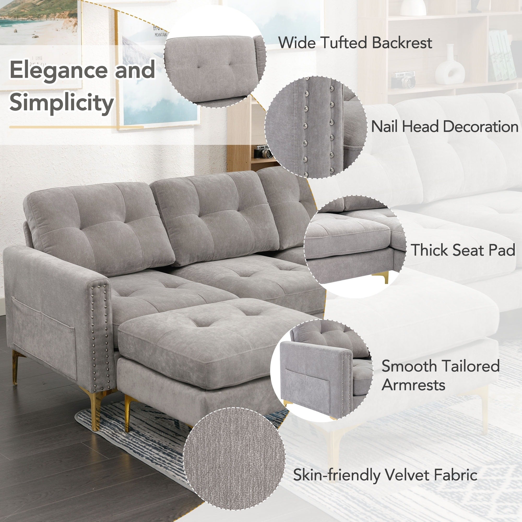 110inch L-Shape Convertible Sectional Sofa Couch