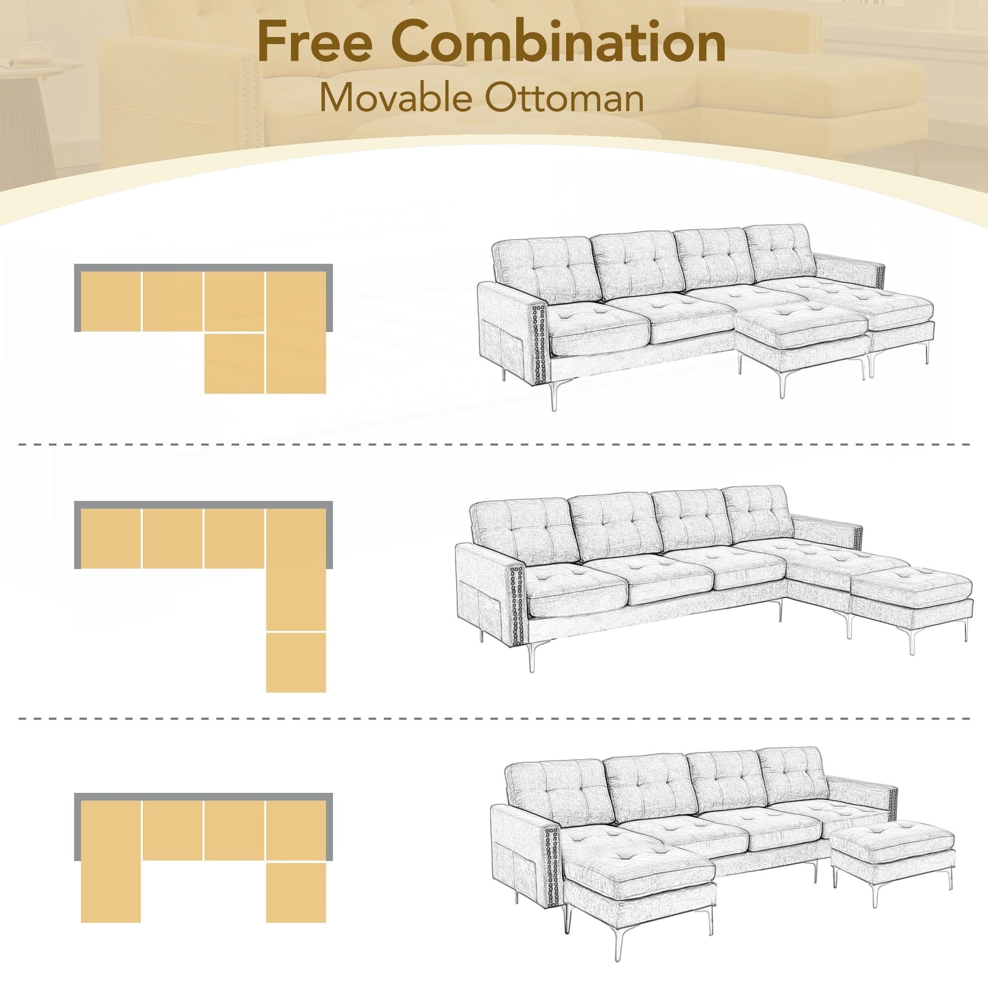 110inch L-Shape Convertible Sectional Sofa Couch