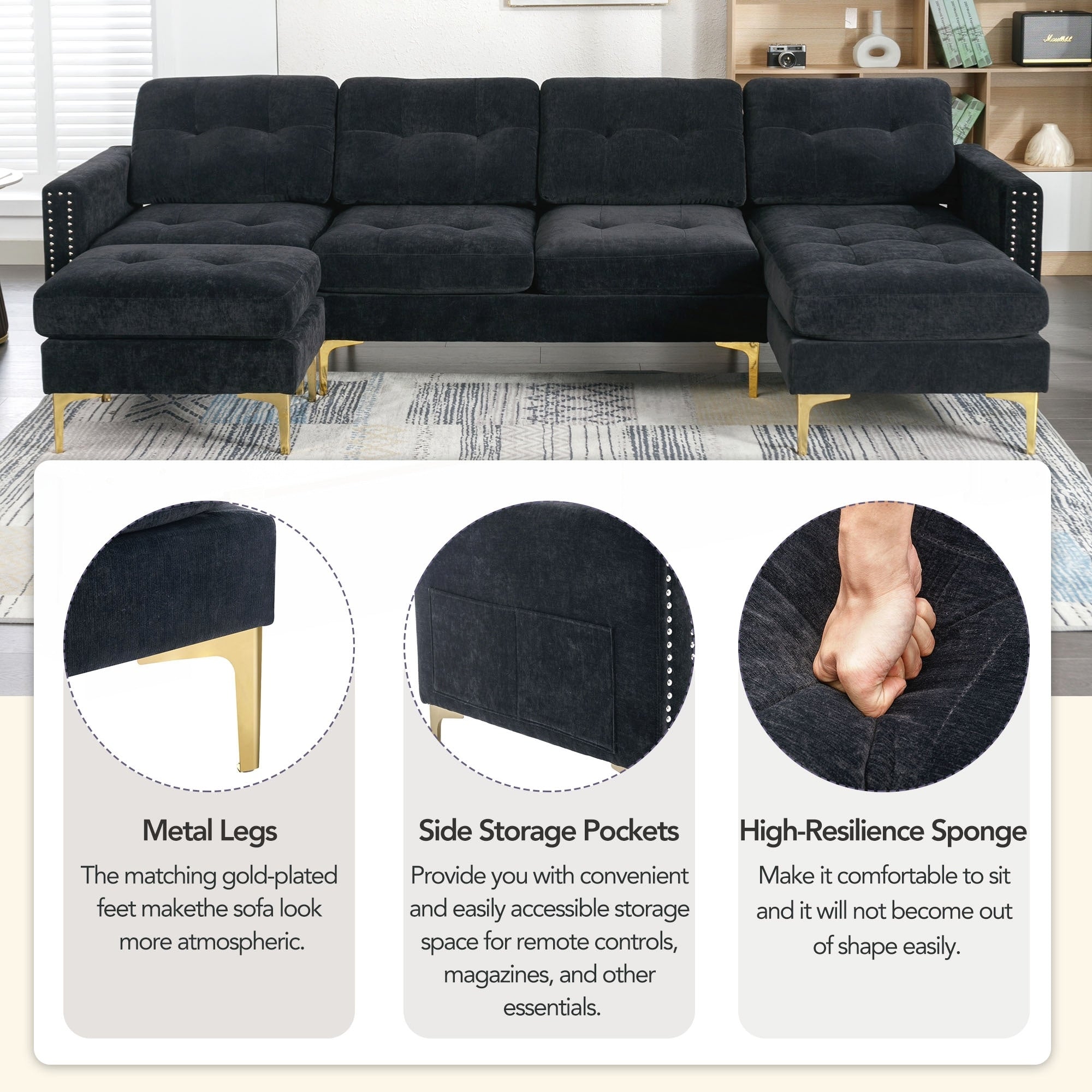 110inch L-Shape Convertible Sectional Sofa Couch