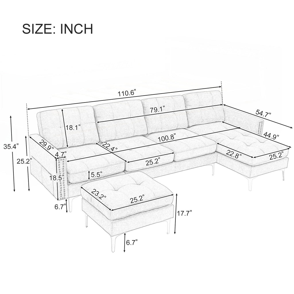 110inch L-Shape Convertible Sectional Sofa Couch