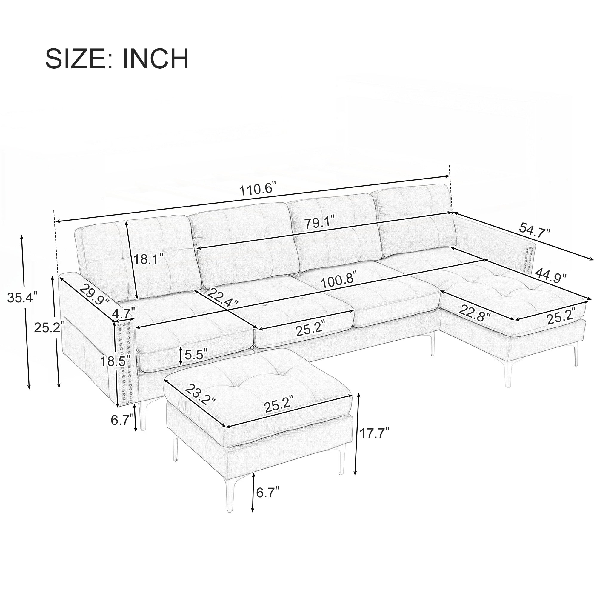 110inch L-Shape Convertible Sectional Sofa Couch