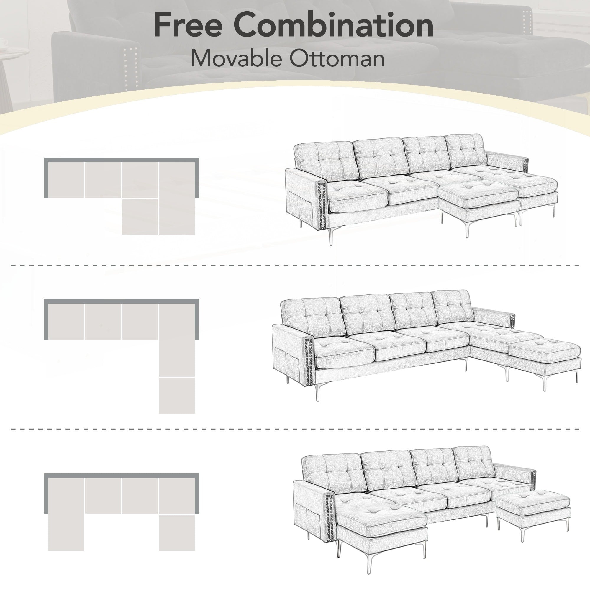 110inch L-Shape Convertible Sectional Sofa Couch