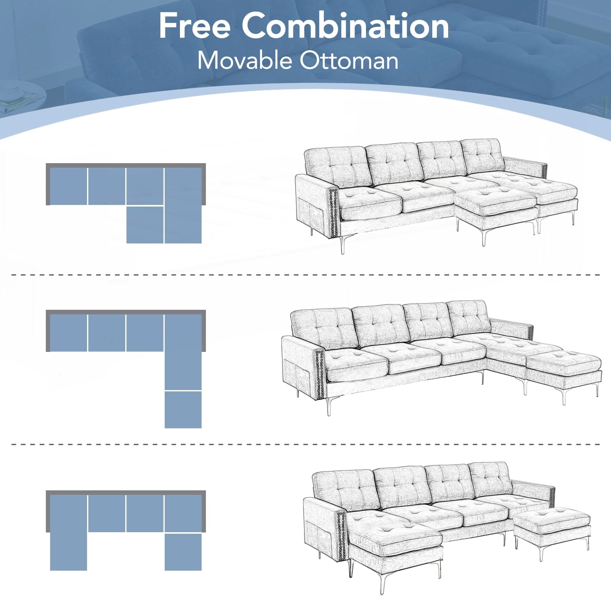 110inch L-Shape Convertible Sectional Sofa Couch